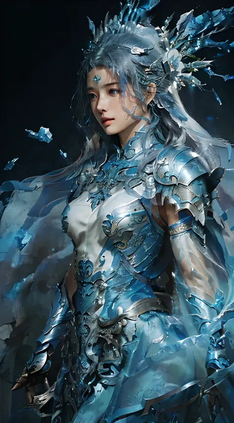 a close up of a woman in a silver and blue dress, chengwei pan on artstation, by Yang J, detailed fantasy art, stunning character art, fanart best artstation, epic exquisite character art, beautiful armor, extremely detailed artgerm, detailed digital anime...