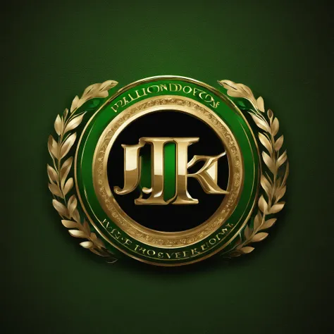 um vetor de logotipo de  "JK" TEXTURA DOURADA, BORDAS ARREDONDADAS VERDES PLATINADO.