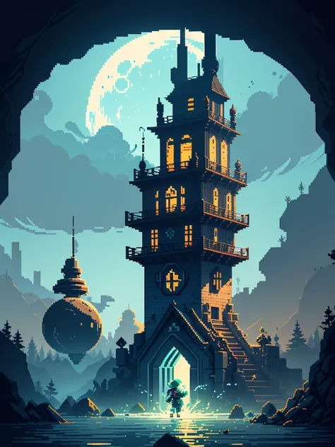 pixel art, moonlighter style, intricate, colorful, high contrast colors, very detailed, high quality, made by Aase Berg, dynamic illumination