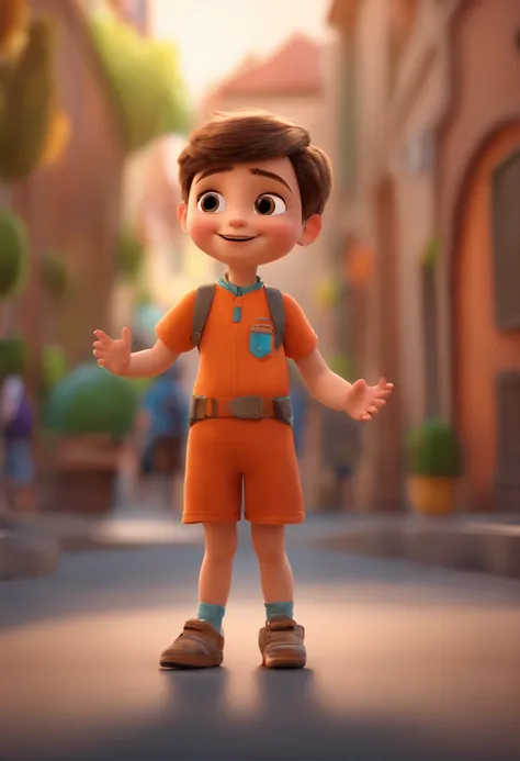 a happy cute kid standing short hair, vestindo uma fantasia espacial, , fundo branco, barnet, Tom, Estilo Pixar, ....3d, desenhos animados, rosto detalhado, asymmetrical 16k