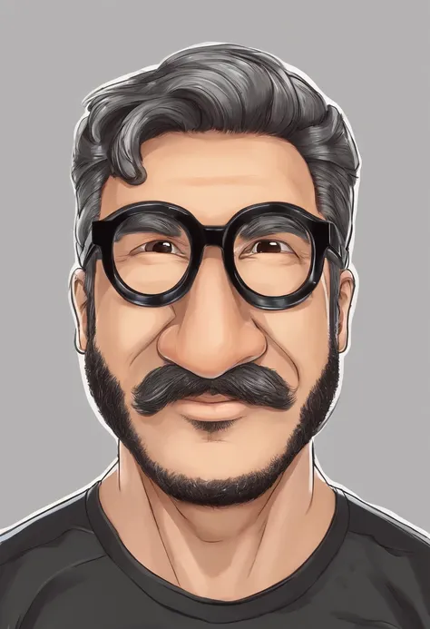 ((best quality)), ((master part)), ((desenhos animados realistas)), ((Personagem perfeito)) - Um retrato frontal meticulosamente detalhado e realista de um homem com cabelo raspado, glasses and a shirt with beautiful textures. O homem olha diretamente para...