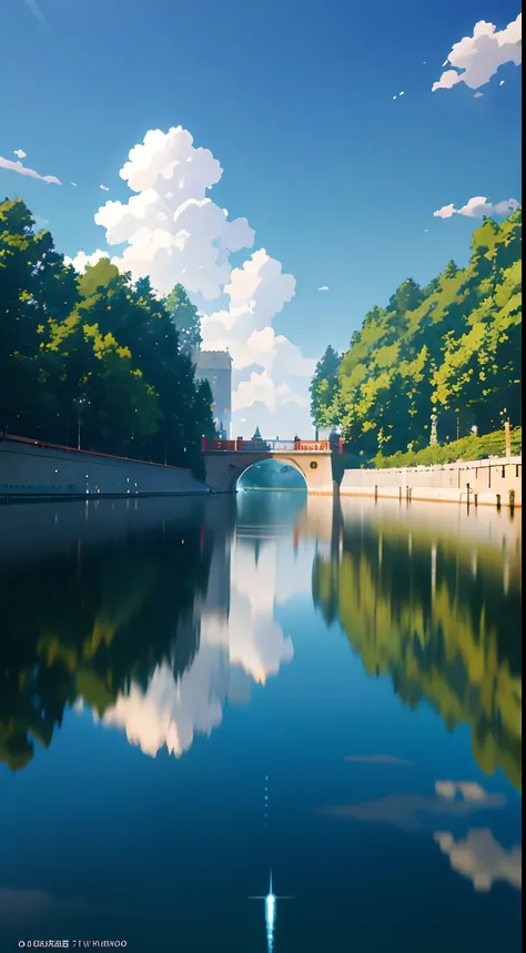 High Quality Masterpiece ，scenecy，Anime train passing through a body of water on the tracks， starrysky。Romantic Train，pixiv，concept-art，Laffy art style，Reflectors。 by makoto shinkai, lofi art, Beautiful anime scenes, Anime landscapes, detailed scenery —wid...