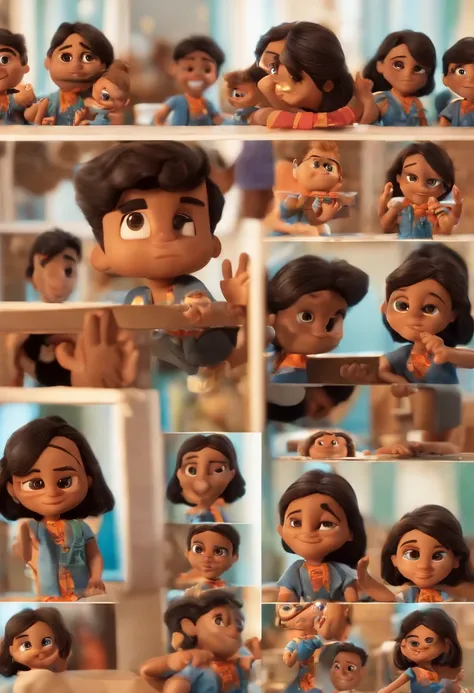 Garoto, estilo disney, tom de pele: escuro:  Cabelo: preto, crespo, curto, Hairstyle back. camisa: social, Cor azul. Fundo: igreja, rezando, Hands raised, sorrindo, feliz, (estilo pixar) (obra-prima:1.2) (bokeh) (melhor qualidade) (pele detalhada) (textura...