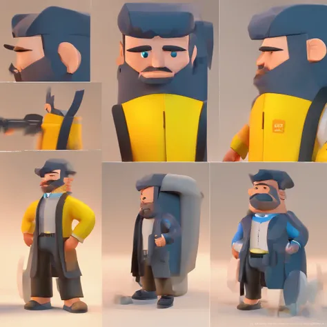 Criar um personagem no estilo Pixar. Trata-se de um homem de 30 anos, com barba, Branco, com cabelos castanhos curtos e um quiff, e olhos castanhos. Ele deve estar na frente de um computador, Trabalhar como designer