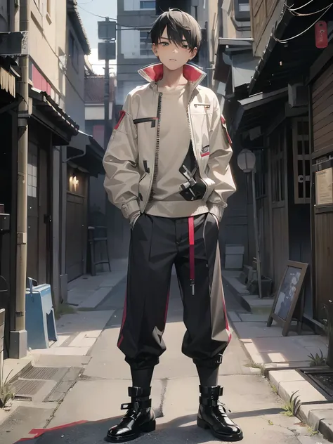 (Character: Alvins Boy (13 years old), shaved hair, wounds, lean body) 、masutepiece,High quality,1 boy,Black hair,Black eyes
(Clothing: Beige Straight Jacket, Finished trousers)
(Dynamic Pose)
(Best Quality, masutepiece),Looking at Viewer, Upper body, dark...