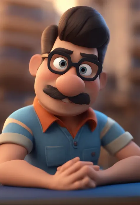 Cartoon character of a man wearing black glasses and a blue shirt, um personagem animado, Caractere estilizado, animation style rendering, 3D estilizado, Arnold Maya render, 3 d render stylized, toon render keyshot, Personagem 3D, Personagem 3D, 3d renderi...