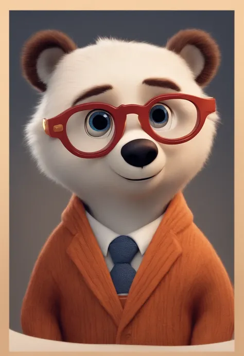 Menino estilo desenho animado, Pixar, wearing round glasses, segurando um urso de pelucia, roupa de escoteiro,