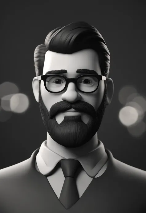 Cartoon character of a man with black glasses and a black polo shirt, cabelo liso, With beard and old school tattoo on his arm, animation character, Caractere estilizado, animation style rendering, 3D estilizado, Arnold Maya render, 3 d render stylized, to...