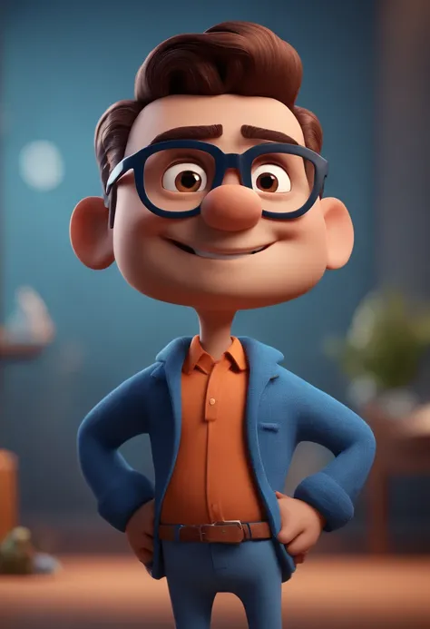 Cartoon character of a man with black glasses and a blue shirt, animation character, Caractere estilizado, animation style rendering, 3D estilizado, Arnold Maya render, 3 d render stylized, toon render keyshot, Personagem 3D, Personagem 3D, 3d rendering st...