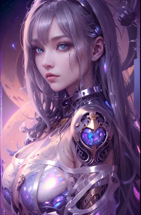 Full body like，（best qualtiy，ultra - detailed，Most Best Illustration，Best shadow，tmasterpiece，A high resolution，professionalartwork，famousartwork），Detailed eyes，beautidful eyes，closeup cleavage，sci-fy，colored sclera，Robot eyes，face markings，Tattooed with，（...