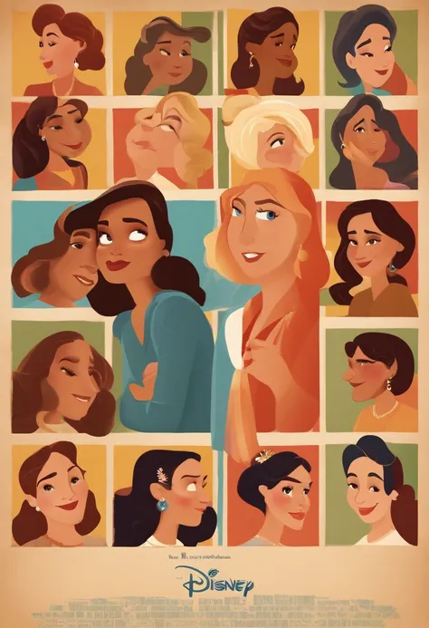 a Disney Pixar movie poster showing 3 types of women, pensativa, agil, sentimental