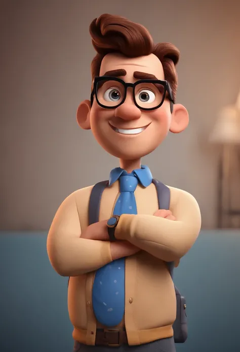 Cartoon character of a man with black glasses and a blue shirt, animation character, Caractere estilizado, animation style rendering, 3D estilizado, Arnold Maya render, 3 d render stylized, toon render keyshot, Personagem 3D, Personagem 3D, 3d rendering st...