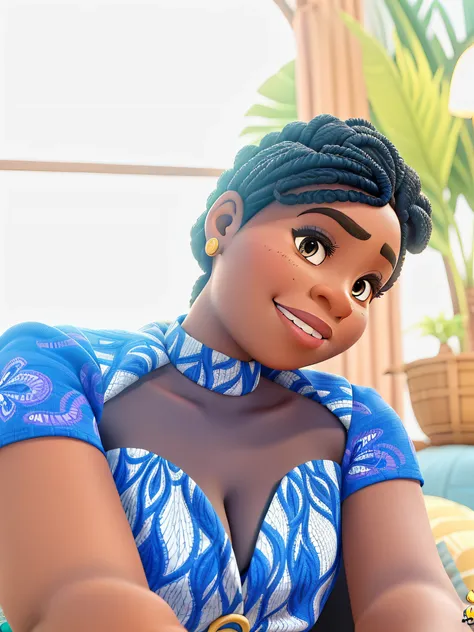 Uma mulher africana em um casamento com estilo disney pixar, com alta qualidade e melhor qualidade