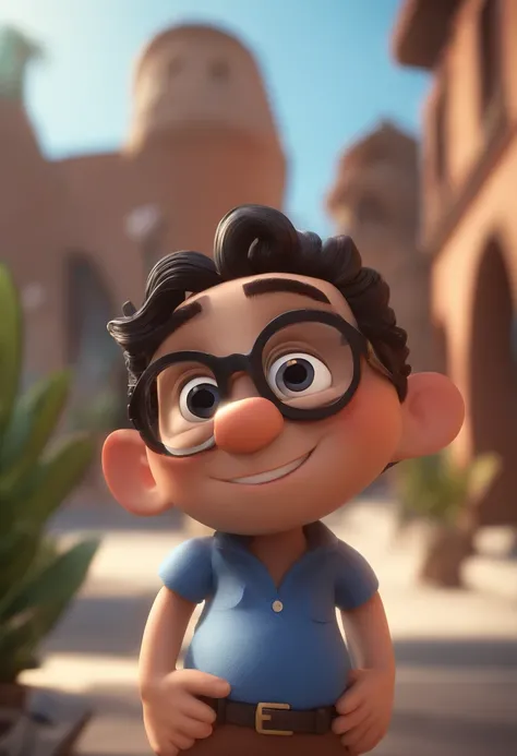 Cartoon character of a man wearing black glasses and a blue shirt, um personagem animado, Caractere estilizado, animation style rendering, 3D estilizado, Arnold Maya render, 3 d render stylized, toon render keyshot, Personagem 3D, Personagem 3D, 3d renderi...