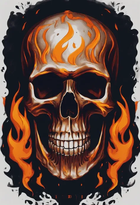 /imagine prompt: skull fire with gun llustration for a logo with a black background, in bold outline style, jagged edges, trashcore, light shading --v 5.2