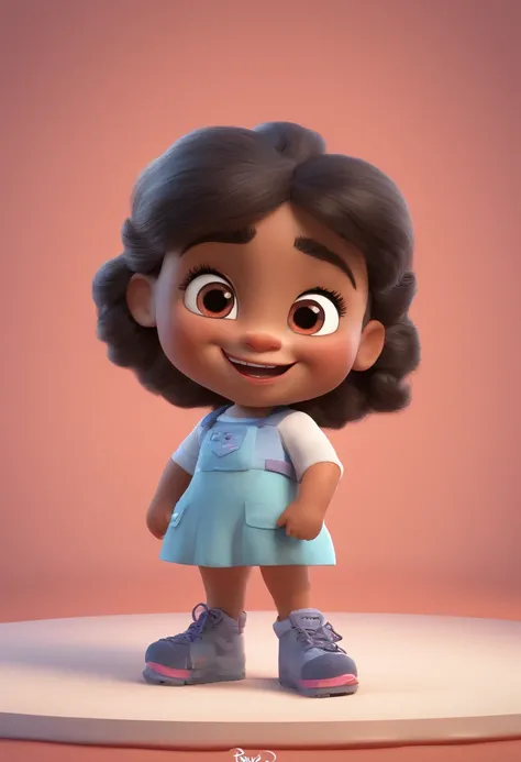 Estilo Pixar: Menina PRETA com cabelo CACHEADO curto, castanho escuro, OLHO castanhos claros de casaco branco segurando uma bola, em atendimento domiciliar  , 3D Poster,Disney