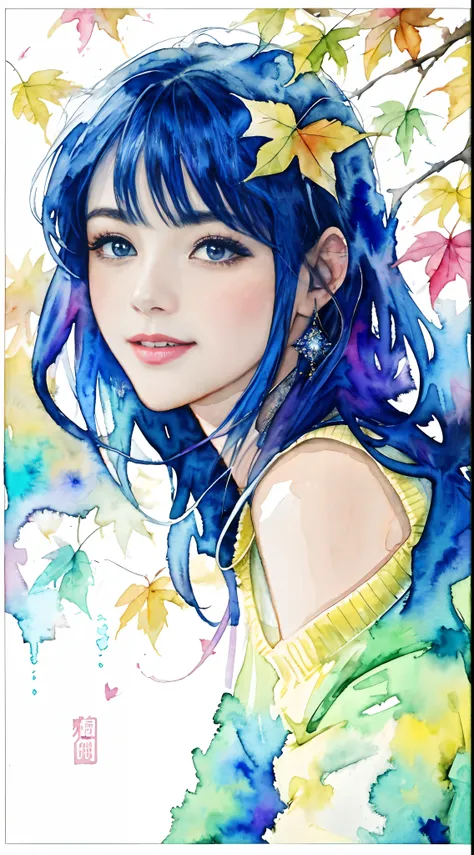 (8k、top-quality、​masterpiece:1.2)、(top-quality:1.0)、(超a high resolution:1.0)、watercolor paiting、beautiful 30 year old woman、a sl...