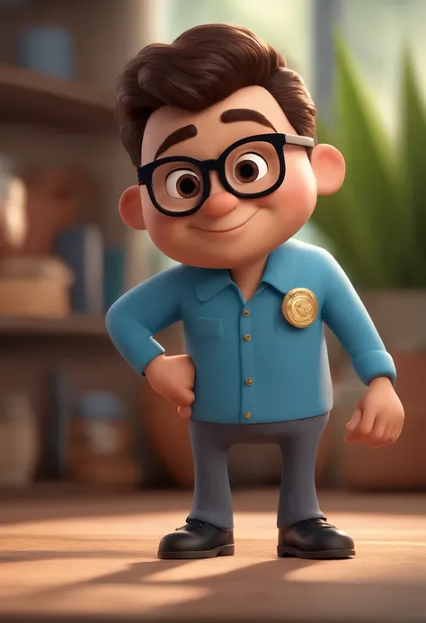 Cartoon character of a man with black glasses and a blue shirt, animation character, Caractere estilizado, animation style rendering, 3D estilizado, Arnold Maya render, 3 d render stylized, toon render keyshot, Personagem 3D, Personagem 3D, 3d rendering st...