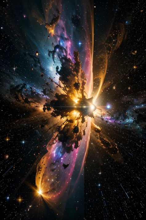 Yellow explosion in the space nebula, galaxy