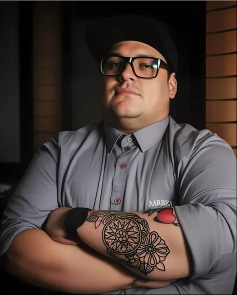 there is a man with a tattoo on his arm and a hat on, with a squid tattoo on his arms, Estilo de Seb McKinnon, Directed by: Dan Frazier, inspirado em Eddie Mendoza, taken in the early 2020s, Retrato no meio da foto, Tatuado, Directed by: James Warhola, com...