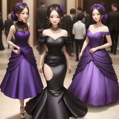 Create a black and purple ball gown