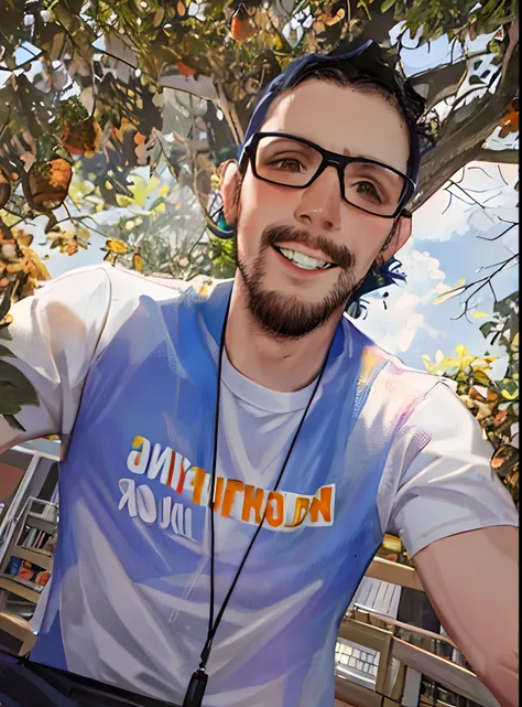 Smiling man in glasses holding a donut in a box, Streamer do Twitch / Jogador Ludwig, inspirado em Nathan Oliveira, irish youtuber, 3 2 anos, vestindo uma camiseta, 2 8 anos, imagem do avatar, 2 7 anos, foto colorida, staring directly at camera, Typical cr...