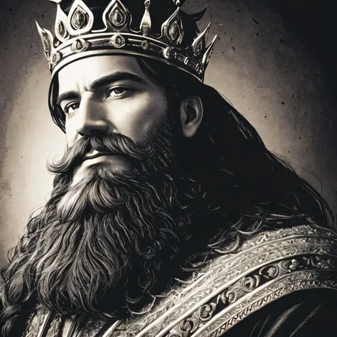 king with crown and black beard close shot in dark filter, golden color crown