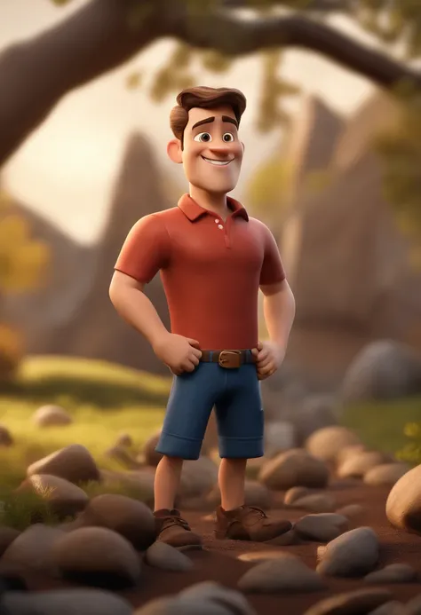 Cartoon character of a man with short hair American cut style and medium beard wearing black t-shirt, um personagem animado, Caractere estilizado, animation style rendering, 3D estilizado, Arnold Maya render, 3 d render stylized, toon render keyshot, Perso...