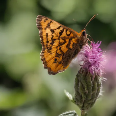 colorful butterfly on the flower, sunny weather, Golden Tenryu，Harsh red eyes,Close-up release of blood fire from the nose,Chest scales,high high quality,8K,Many details,Fire lettuce,Alas,4 legs,Spotted claws,golds,dangers,fires,dentes pontiagudos,big drag...