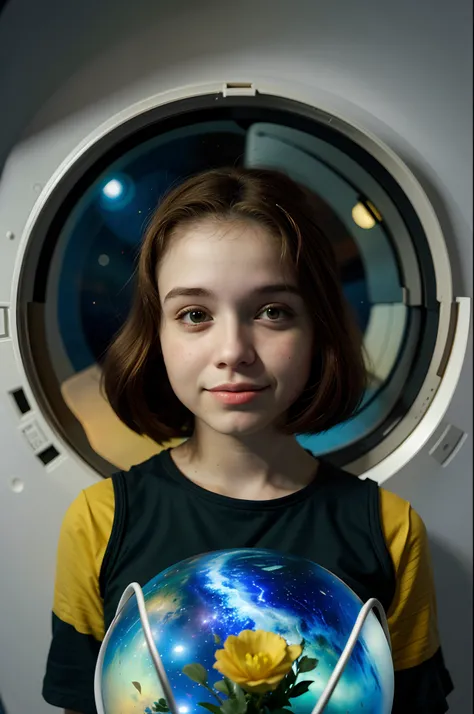 menina 15 anos astronauta sentada na lua olhando para o ceu e vendo o universo vendo todos os planetas a noite , altamente detalhado, liso, foco nítido, 8k