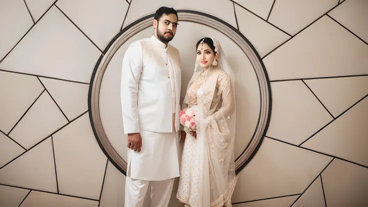 bride and groom posing for a picture in front of a wall, wedding photo, lovely couple, very clear picture, ash thorp khyzyl saleem, khyzyl saleem, ruan ji, kyza saleem, couple, wedding, album