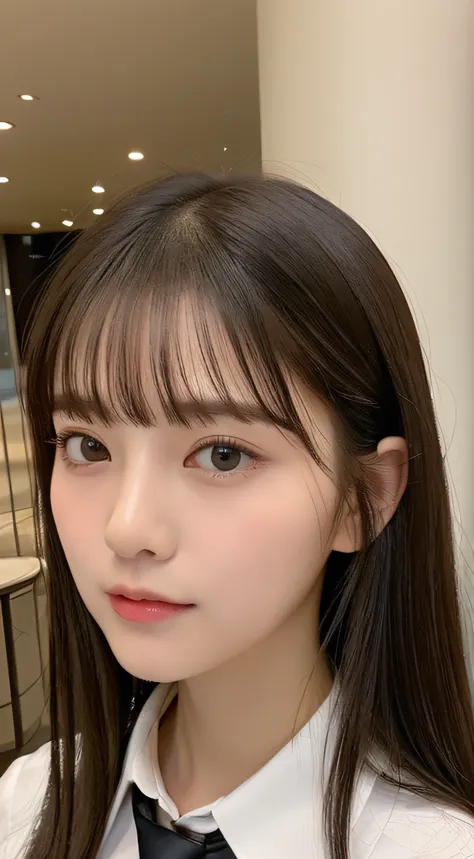 ((top-quality、8K、​masterpiece:1.5))、One girl、(Unhealthy face)、(Letter to)、Blunt bangs、(Lots of bangs:1.4)、(full body Esbian:1.4)、(Symmetrical face)、hyperdetailed face、Ultra detailed mouth、A detailed eye、Detailed ears、Slim Faces、(selfee:1.4)、(off shoulders)...