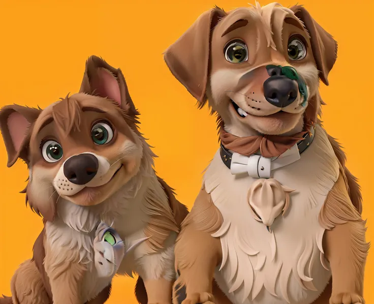 dois cachorros caramelo, melhor qualidade, alta qualidade, estilo disney pixar