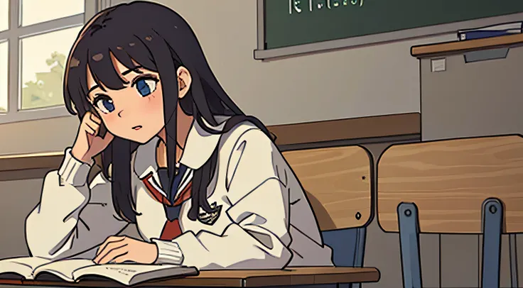 High school girl studying at school