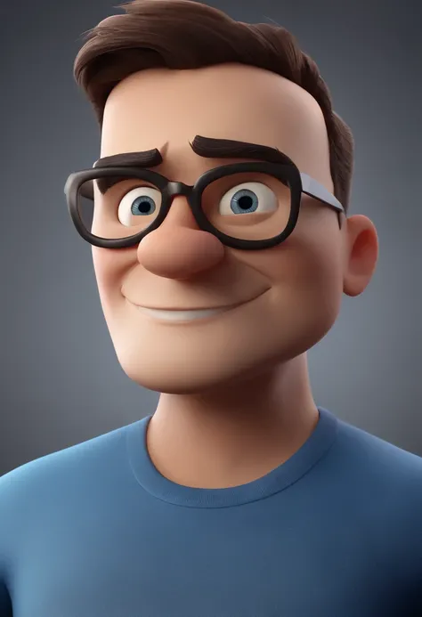 Cartoon character of a man wearing black glasses and a blue shirt, um personagem animado, Caractere estilizado, animation style rendering, 3D estilizado, Arnold Maya render, 3 d render stylized, toon render keyshot, Personagem 3D, Personagem 3D, 3d renderi...