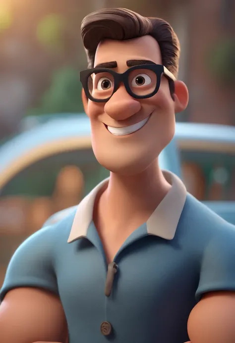 Cartoon character of a man with black glasses and a blue shirt, animation character, Caractere estilizado, animation style rendering, 3D estilizado, Arnold Maya render, 3 d render stylized, toon render keyshot, Personagem 3D, Personagem 3D, 3d rendering st...