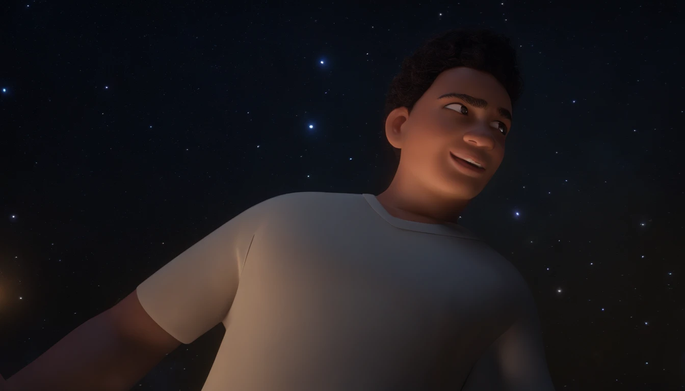 Show a bright star in the night sky, glowing more brilliantly than all the others., Estilo Pixar, ....3d, desenhos animados, rosto detalhado, asymmetrical 16k