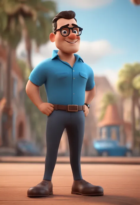 Cartoon character of a man with black glasses and a blue shirt, animation character, Caractere estilizado, animation style rendering, 3D estilizado, Arnold Maya render, 3 d render stylized, toon render keyshot, Personagem 3D, Personagem 3D, 3d rendering st...