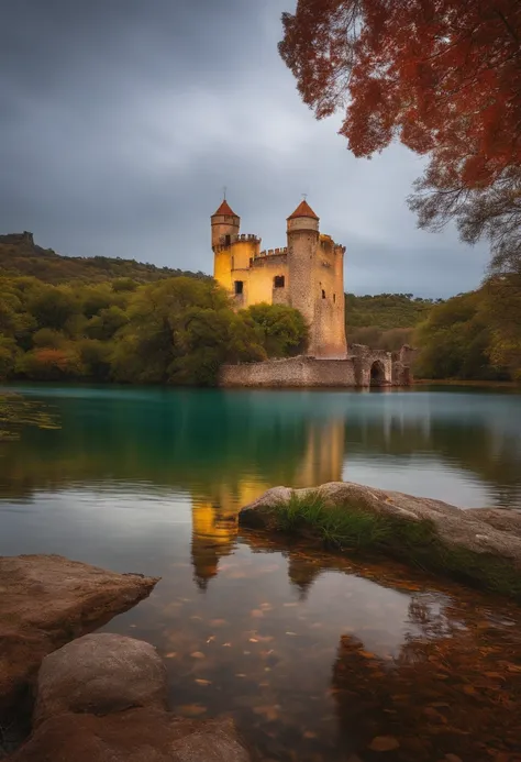 castelo arruinado de frente para um lago, where your reflection hits the water and reflects on it in your glory days