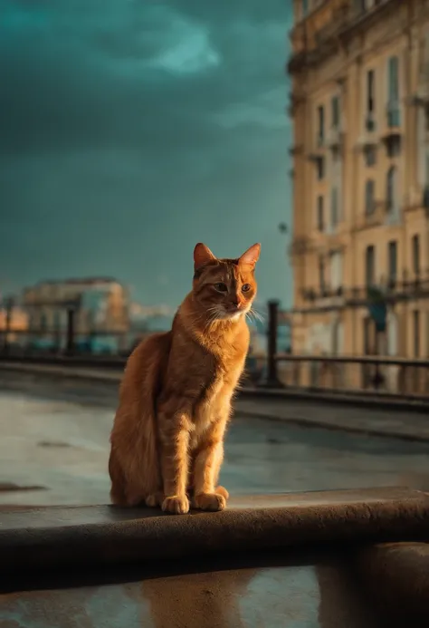 gato brincado com bolinha,on top of the building