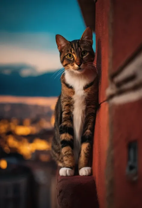 gato brincado com bolinha,on top of the building