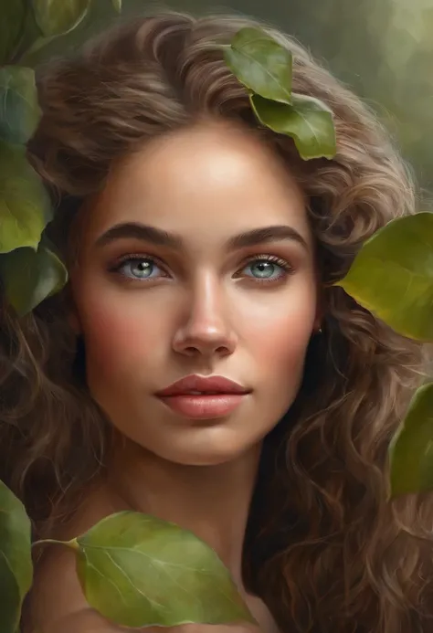 "Describe a girl with a delicate face and African features. His green eyes are the highlight, being well detailed and expressive. The irises have vibrant shades of light brown, with a golden ring around the pupil. The eyelashes are long and curved, further...