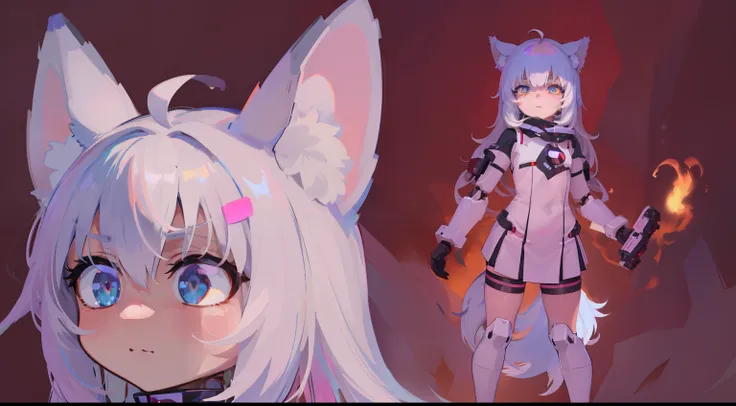 anime character with a cats head and a heart on her chest, holo is a wolf girl, holo if a wolf girl, white cat girl, anime catgirl, flat anime style shading, cat girl, with huge luminous sad eyes, fully robotic!! catgirl, gapmoe yandere, wolfgirl, catgirl,...