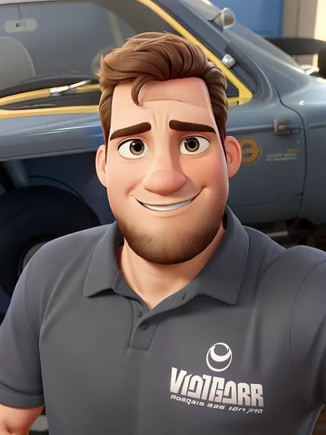 Poster no estilo Disney pixar, alta qualidade, melhor qualidade, homem sexy branco, 30 anos, gosta de carros e motos