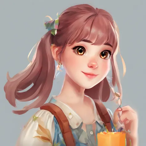 Theres one with a ponytail，Menina com cabelo laranja, lovely digital painting, adorable digital art, arte digital detalhada bonito, pintura realista da menina bonito, personagem bonito dos desenhos animados, kawaii retrato realista, desenho animado bonito,...