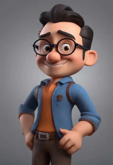 Cartoon character of a man with black glasses and a blue shirt, animation character, Caractere estilizado, animation style rendering, 3D estilizado, Arnold Maya render, 3 d render stylized, toon render keyshot, Personagem 3D, Personagem 3D, 3d rendering st...