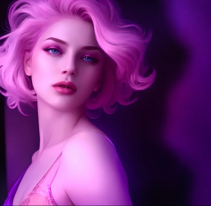 Close-up of a woman with pink hair and purple background, stunning digital illustration, Digital Art Ilya Kuvhinov, Gorgeous digital painting, glossy digital painting, Rosla global lighting, cinematic pastel lighting, stunning digital painting, 8k digital ...