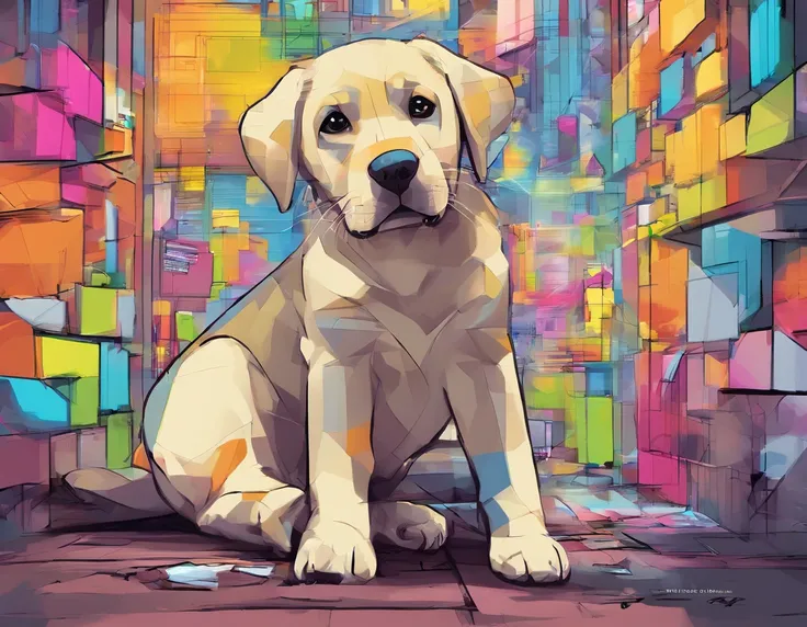 (cachorro labrador  ),(melhor pose),(best angle), (better expression), Eduardo Kobra acolchoamento ,multidimensional geometric wall PORTRAIT, arte, Chibi,Yang08k, lindo, Colouring,