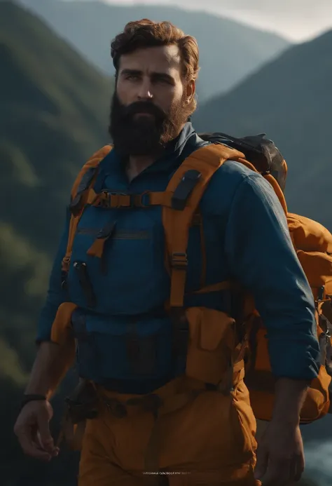 (best quality,4k,8k,highres,masterpiece:1.2),ultra-detailed,realistic,portrait,professional,socorrista,rescue backpack,blue dark jumpsuit,SAMU,yellowish-orange,beard,slightly overweight