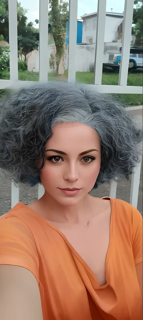 Theres a woman with a blue wig and a yellow shirt, mulher de cabelo azul curto, retrato colorido detalhado, pintura digital realista, pintado digitalmente, em estilo de pintura digital, pintado digital, pintura digital fotorrealista, retrato colorido, retr...